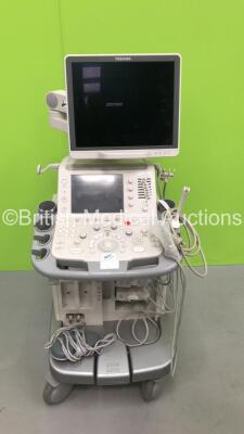 Toshiba Aplio 500 Ultrasound Scanner *Mfd 01-2012* with 1 x Footswitch and 3 x Transducers- 1 x Toshiba Model PLT-704SBT Linear Array Transducer *Mfd 02-2011* 1 x Toshiba PVT-781VT Endocavitary Transducer *Mfd 08-2015 1 x 6C1 Model PVT-375BT Convex Array 