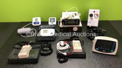 Mixed Lot Including 2 x Pace Medical Model EV4543 Miniature Temporary Cardiac Pacemakers in Cases, 2 x A&D Digital Blood Pressure Monitors, 1 x Omron Digital Blood Pressure Monitor, 1 x Ohmeda Biox 3740 Pulse Oximeter, 1 x Nellcor N-200 Pulse Oximeter, 1 