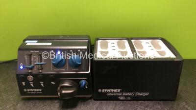 Job Lot Including 1 x Synthes Standard Console with Irrigation Unit Ref 05.001.000 and 1 x Synthes Universal Battery Charger (Both Power Up) *SN 00153 / 47470*