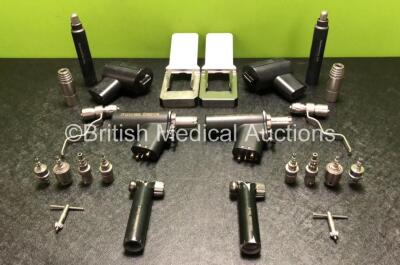 Job Lot Including 2 x Synthes Power Drive Drill 530.100 Handpieces, 2 x Synthes Recip Saw 511.902 Attachments, 2 x Synthes Oscillating Saw II 511.801 Attachments, 2 x Synthes Battery Housings 530.280, 2 x Synthes Battery Transfer Shields, 2 x Collets 511.