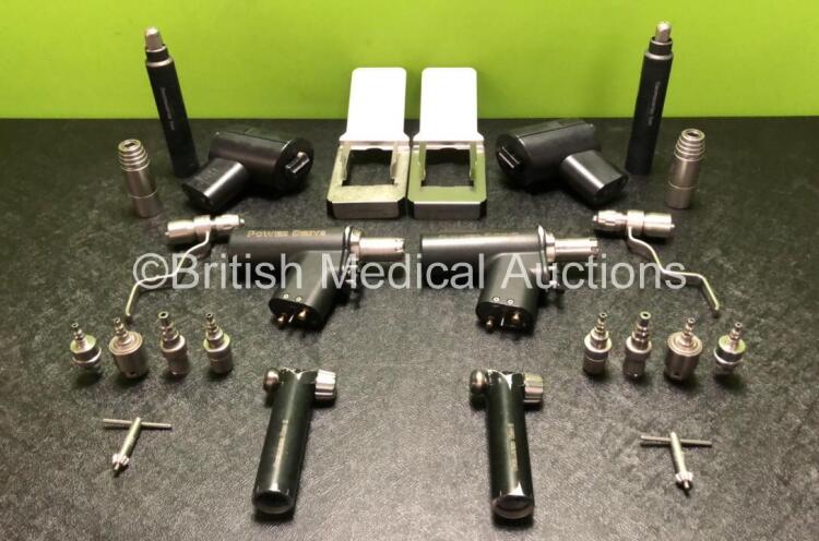 Job Lot Including 2 x Synthes Power Drive Drill 530.100 Handpieces, 2 x Synthes Recip Saw 511.902 Attachments, 2 x Synthes Oscillating Saw II 511.801 Attachments, 2 x Synthes Battery Housings 530.280, 2 x Synthes Battery Transfer Shields, 2 x Collets 511.