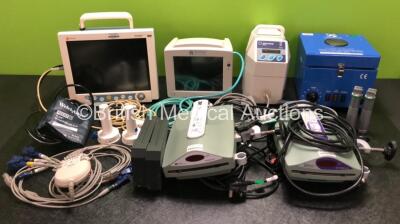 Mixed Lot Including 1 x Penlon PM-9000 Express Patient Monitor Including NIBP, ECG, SpO2, CO, IBP1, IBP2, T1 and T2 Options with BP Cuff and SpO2 Finger Sensor (Powers Up) 1 x Huntleigh SmartSigns Compact 750 Patient Monitor (Powers Up, Missing Battery Co