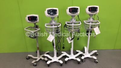 3 x Welch Allyn 53N00 Vital Signs Monitors on Stands and 1 x Welch Allyn 53NTO Vital Signs Monitor on Stand (All Power Up)