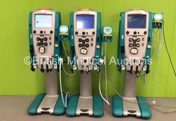 3 x Gambro Prismaflex Dialysis Machines - Software Version 7.21 - Running Hours 8685 / 9647 / 16931 with 3 x Barkey Autocontrol Units (All Power Up)