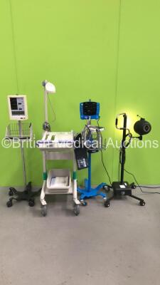 Mixed Lot Including 1 x Datascope Accutorr Plus Patient Monitor on Stand (Powers Up) 1 x Nihon Kohden ECG Trolley with ECG Lead, 1 x GE Dinamap V100 Patient Monitor on Stand with SpO2 Finger Sensor, 1 x NIBP Lead, 1 x BP Cuff and 1 x AC Power Supply (Powe