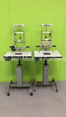 2 x Haag Streit Type Z 2982F Ophthalmic Tables with Chin Rests (1 with Missing Wheels-See Photos)