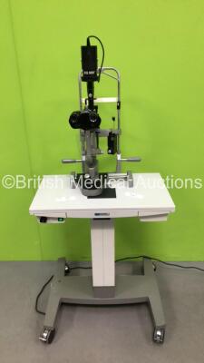 Haag-Streit BQ 900 900.2.1.93392 Slit Lamp with 2 x Eyepieces, 1 x Haag-Streit 900.4.4.124635 Tonometer on Motorized Table (Powers Up)