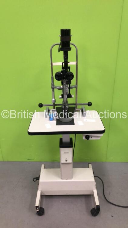 Haag-Streit Bern Slit Lamp with 2 x 10 x Eyepieces on Topcon Motorized Table (No Power- Missing Knob on Motorized Table Switch - See Photos)