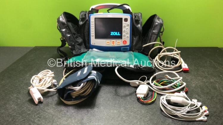 Zoll X Series Monitor/Defibrillator Including ECG, SPO2, NIBP, CO2 and Printer Options with 1 x Sure Power II Battery, 1 x NIBP Cuff and Hose, 1 x 4 Lead ECG Lead, 1 x 6 Lead ECG Lead, 1 x Paddle Lead and 1 x SPO2 Finger Sensor in Carry Bag (Powers Up and