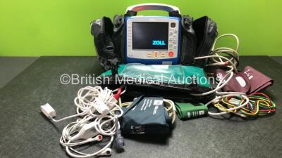 Zoll X Series Monitor/Defibrillator Including ECG, SPO2, NIBP, CO2 and Printer Options with 1 x Sure Power II Battery, 1 x NIBP Cuff and Hose, 1 x 4 Lead ECG Lead, 1 x 6 Lead ECG Lead, 1 x Paddle Lead and 1 x SPO2 Finger Sensor in Carry Bag (Powers Up and