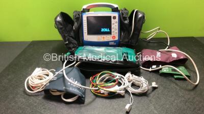 Zoll X Series Monitor/Defibrillator Including ECG, SPO2, NIBP, CO2 and Printer Options with 1 x Sure Power II Battery, 1 x NIBP Cuff and Hose, 1 x 4 Lead ECG Lead, 1 x 6 Lead ECG Lead, 1 x Paddle Lead and 1 x SPO2 Finger Sensor in Carry Bag (Powers Up and