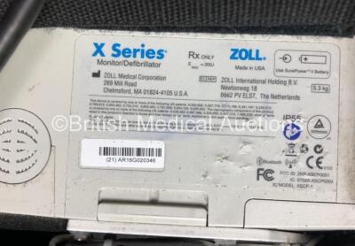 Zoll X Series Monitor/Defibrillator Including ECG, SPO2, NIBP, CO2 and Printer Options with 1 x Sure Power II Battery, 1 x NIBP Cuff and Hose, 1 x 4 Lead ECG Lead, 1 x 6 Lead ECG Lead, 1 x Paddle Lead and 1 x SPO2 Finger Sensor in Carry Bag (Powers Up and - 8