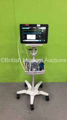 Philips IntelliVue MX550 Patient Monitor on Stand with Philips 867036 Multiparameter Module with Press, Temp, SPO2, NBP and ECG/Resp Options with Selection of Cables and Philips 867041 Microstream Module with CO2 Option (Powers Up - Marks to Screen - See