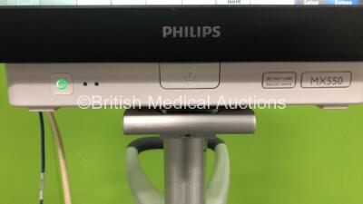 Philips IntelliVue MX550 Patient Monitor on Stand with Philips 867036 Multiparameter Module with Press, Temp, SPO2, NBP and ECG/Resp Options with Selection of Cables and Philips 867041 Microstream Module with CO2 Option (Powers Up - Marks to Screen - See - 3