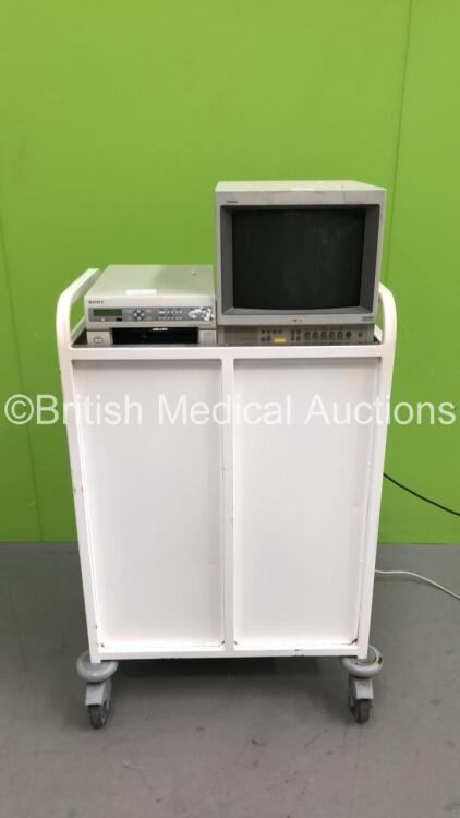 Sony Trinitron Monitor and Sony UP-55MD Colour Video Printer on Trolley (Both Power Up)