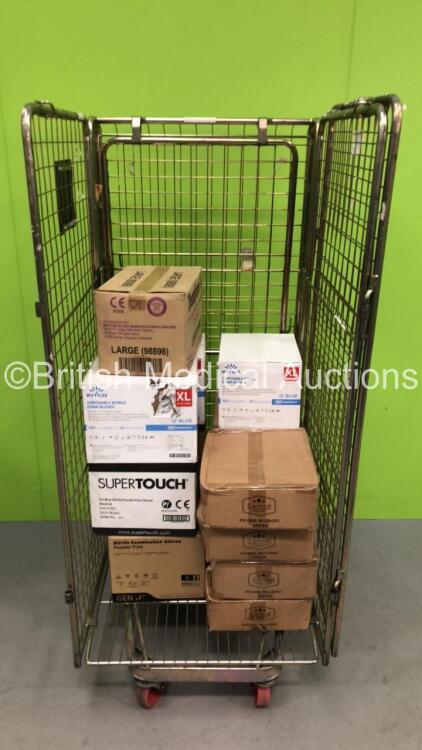 Cage of Patient Examination Gloves and Green Co-Ex LDPE Mailing Bags (Cage Not Included)