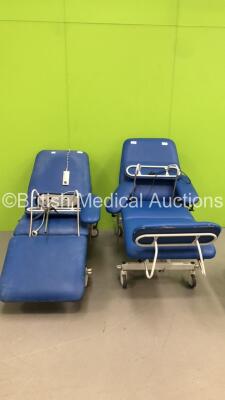 2 x Plinth 2000 Electric 3 Way Patient Examination Couches with Controllers (Both Power Up)