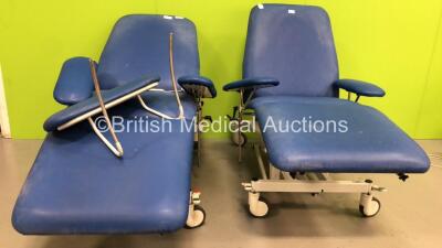 2 x Plinth 2000 Electric 3 Way Patient Examination Couches with Controllers (Both Power Up)