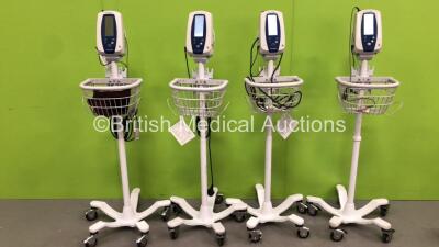 4 x Welch Allyn SPOT Vital Signs Monitors on Stands with Selection of Leads (All Power Up)