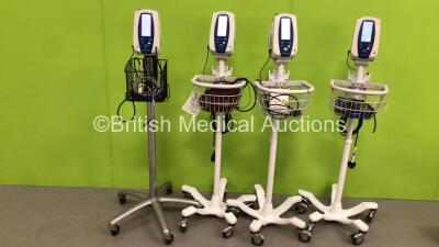 4 x Welch Allyn SPOT Vital Signs Monitors on Stands with Selection of Leads (All Power Up)