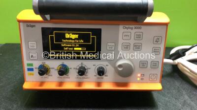 Drager Oxylog 3000 Transport Ventilator Software Version 01.24 with Power Supply and Hose (Powers Up) *SN SRWA-0053* - 2