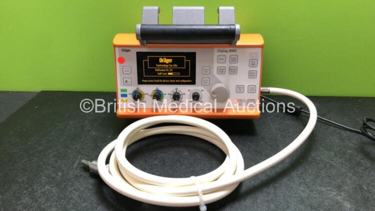 Drager Oxylog 3000 Transport Ventilator Software Version 01.24 with Hose (Powers Up when Tested with Stock Power Supply-Power Supply Not Included) *SN SRYD-0001*