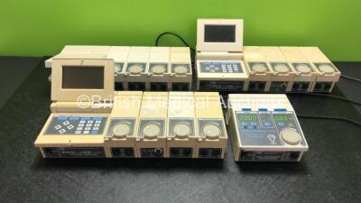 3 x EMS Medi-Link System Control Units with 3 x Interferential Therapy Attachments, 2 x Shortwave Pulsed Attachments, 1 x Medi-Wave Therapy Attachments, 3 x Ultrasound Attachments, 2 x Stimulations Attachments, 1 x EMG Biofeedback Attachments and 1 x EMS