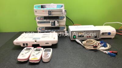 Mixed Lot Including 2 x Carefusion Alaris CC Plus Syringe Pumps (1 Powers Up Blank Screen-1 No Power) 1 x Carefusion Alaris PK Pump (No Power) 1 x Omron Comp Air Compressor (No Power) 1 x Ohmeda Lullaby LED Phototherapy System (Untested Due to Missing Pow