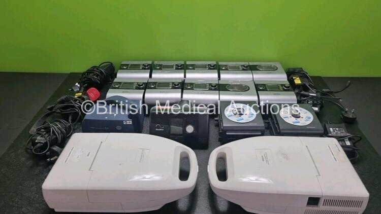 Job Lot Including 8 x ResMed S9 CPAP Units with 2 x Power Supplies (All Power Up 1 x ResMed Airsense 10 CPAP Units with 4 x Power Supplies (Powers up) 1 x Pari Turbo Boy SX Nebuliser (Powers Up) 2 x System One Humidifiers (Untested) and 2 x Philips Respi