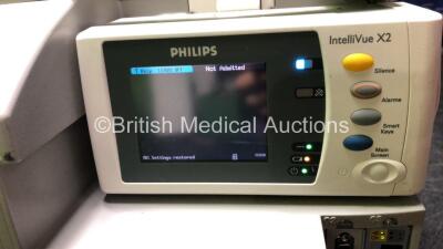 2 x Philips IntelliVue MP30 Patient Monitors with 2 x Philips IntelliVue X2 Handheld Patient Monitors with ECG, SpO2, NBP, Press and Temp Options (All Power Up with Damage-See Photos) - 4