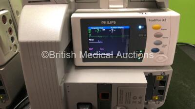 2 x Philips IntelliVue MP30 Patient Monitors and 2 x IntelliVue X2 Handheld Patient Monitors with ECG, SpO2, NBP, Press and Temp Options (Both Power Up, Damage to Casing See Photo) - 5