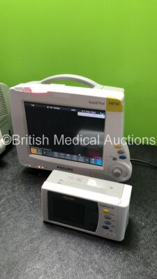 2 x Philips IntelliVue MP30 Patient Monitors (Both Power Up, 1 x Scratch On Screen, See-Photo) and 2 x IntelliVue X2 Handheld Patient Monitors with ECG, SpO2, NBP, Press and Temp Options (Both Power Up) - 3