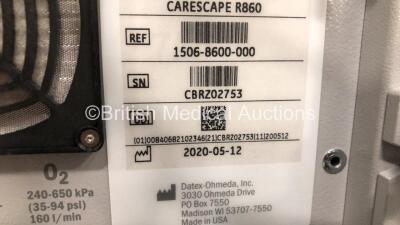 GE Carescape R860 Ventilator Ref 1506-8600-000 Software Version 10 SP04 - Running Hours 635 with Hoses and GE E-sCO Module (Powers Up) *Mfd 2020* - 7