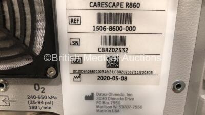 GE Carescape R860 Ventilator Ref 1506-8600-000 Software Version 10 SP04 - Running Hours 712 with Hoses and GE E-sCO Module (Powers Up) *Mfd 2020* - 6