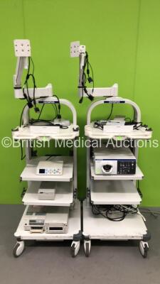 2 x Olympus WM-NP2 Stack Trolleys with Olympus Evis Lucera Elite CLV-290SL Light Source (Slight Cosmetic Damage - See Picture) MediCapture MediCap USB200 Camera Unit, Sony UP-897MD Video Graphic Printer, Sony UP-21MD Color Video Printer and Sony DVO-1000