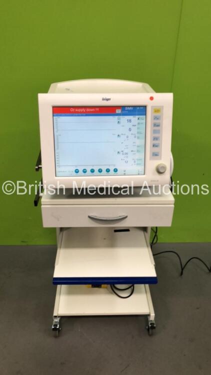 Drager Evita XL Ventilator *Mfd 2009* Software Version 07.00 Running Hours 39222h with Hoses on Stand (Powers Up) *SN ASAM-0387*