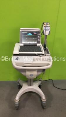 GE MAC 5500 ECG Machine on Stand with 10 Lead ECG Leads (Powers Up, Missing Some Casing - See Photo)