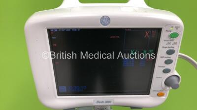 GE Dash 3000 Patient Monitor on Stand with SPO2, Temp/Co, BP1/3, BP2/4, CO2, NBP and ECG Options (Powers Up)1 - 2