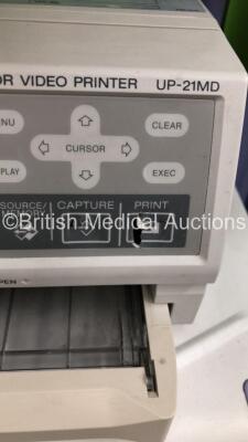 2 x Olympus Stack Trolleys with Olympus OEV191H Monitor, Olympus ECS260 Connector Cable, Sony UP-21MD Colour Video Printer, Olympus Evis Lucera CV-260SL Digital Processor, Olympus Evis Lucera CLV-260SL Light Source, Olympus PSD-30 Electrosurgical Unit and - 5