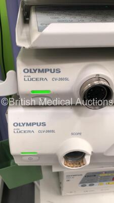 2 x Olympus Stack Trolleys with Olympus OEV191H Monitor, Olympus ECS260 Connector Cable, Sony UP-21MD Colour Video Printer, Olympus Evis Lucera CV-260SL Digital Processor, Olympus Evis Lucera CLV-260SL Light Source, Olympus PSD-30 Electrosurgical Unit and - 7