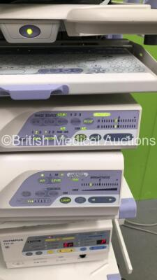 2 x Olympus Stack Trolleys with Olympus OEV191H Monitor, Olympus ECS260 Connector Cable, Sony UP-21MD Colour Video Printer, Olympus Evis Lucera CV-260SL Digital Processor, Olympus Evis Lucera CLV-260SL Light Source, Olympus PSD-30 Electrosurgical Unit and - 8