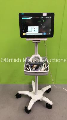 Philips IntelliVue MX550 Patient Monitor on Stand with Philips 867036 Multiparameter Module with Press, Temp, SPO2, NBP and ECG/Resp Options with Selection of Cables and Philips 867041 Microstream Module with CO2 Option (Powers Up - Marks to Screen - See 