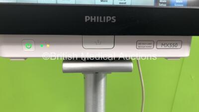 Philips IntelliVue MX550 Patient Monitor on Stand with Philips 867036 Multiparameter Module with Press, Temp, SPO2, NBP and ECG/Resp Options with Selection of Cables and Philips 867041 Microstream Module with CO2 Option (Powers Up - Marks to Screen - See - 3