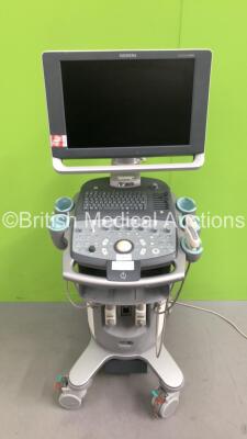 Siemens Acuson X300 Premium Edition Flat Screen Ultrasound Scanner Model 10566144 *S/N 347291* **Mfd 11/2013** with 2 x Transducers / Probes (VF10-5 and CH5-2) and Mitsubishi P95 Printer (Powers Up - HDD REMOVED) ***IR673***