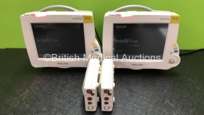 2 x Philips IntelliVue MP30 Patient Monitors with Printer Options (Both Power Up) with 2 x Philips M3001A Modules Including Press, Temp, NBP, SpO2 and ECG/Resp Options