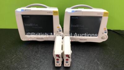 2 x Philips IntelliVue MP30 Anesthesia Patient Monitors (Both Power Up, 1 x Damage to Casing - See Photos) with 2 x Philips M3001A Modules Including Press, Temp, NBP, SpO2 and ECG/Resp Options