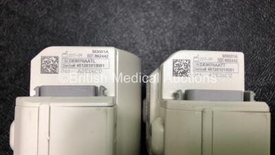 2 x Philips IntelliVue MP30 Anesthesia Patient Monitors (Both Power Up, 1 x Damage to Casing - See Photos) with 2 x Philips M3001A Modules Including Press, Temp, NBP, SpO2 and ECG/Resp Options - 6