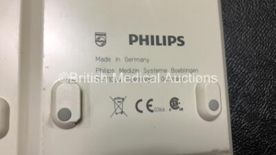 2 x Philips IntelliVue MP30 Anesthesia Patient Monitors (Both Power Up, 1 x Damage to Casing - See Photos) with 2 x Philips M3001A Modules Including Press, Temp, NBP, SpO2 and ECG/Resp Options - 7