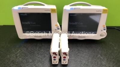 2 x Philips IntelliVue MP30 Anesthesia Patient Monitors (Both Power Up) with 2 x Philips M3001A Modules Including Press, Temp, NBP, SpO2 and ECG/Resp Options