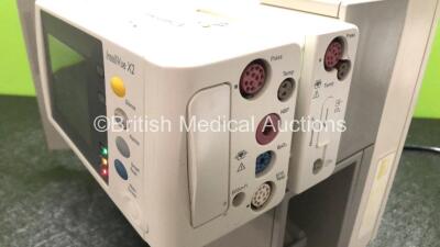 Job Lot Including 1 x Philips IntelliVue MP70 Touch Screen Patient Monitor (Powers Up with Damage to Casing - See Photos) 1 x Philips IntelliVue X2 Patient Monitor with Press, Temp, NBP, SPO2 and ECG Resp Options (Powers Up) and 1 x Philips M3015A Opt: C0 - 6